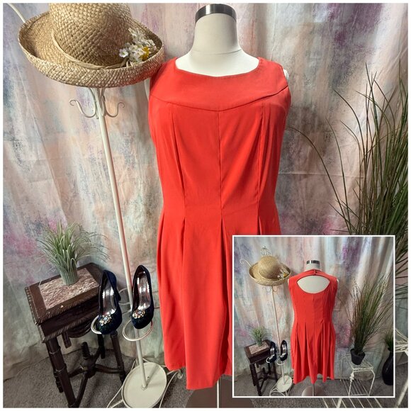 📌AGB Beautiful Coral Knee Length Dress with Eye Shape Back Neckline - Picture 1 of 15